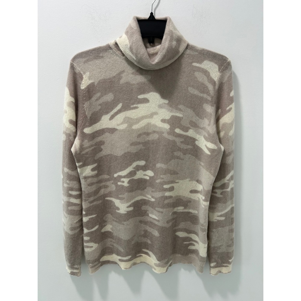 Charter Club Luxury 100% Cashmere Turtleneck Sweater Womens Large Camo Tan Taupe